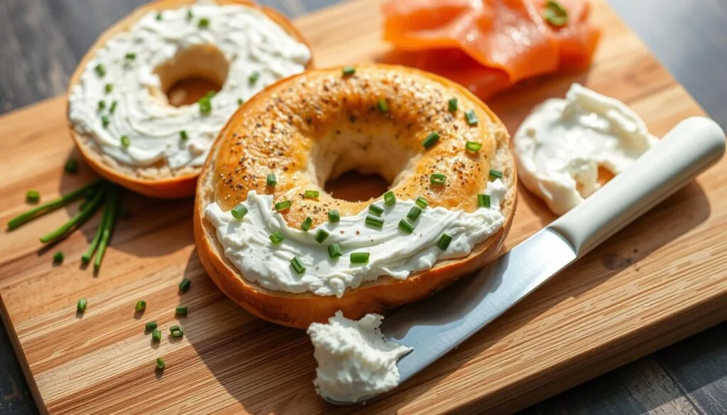 What is the proper way to eat a bagel with cream cheese?